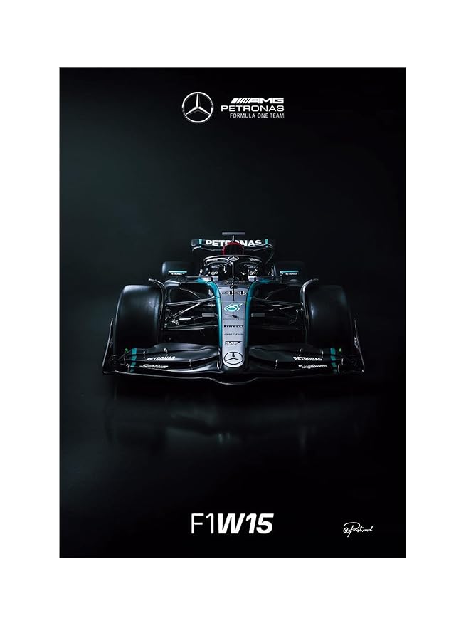 Mercedes-AMG Petronas F1 W15 Poster | High-Detail Formula 1 Race Car Wall Art | Sleek Black Design with Team Branding | Motorsport Fans and Racing Decor (Size-A3)