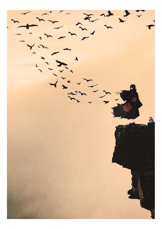 Itachi Uchiha Wall Poster | Crow Aesthetic Anime Art Print for Naruto Fans | Akatsuki Cliff Scene
