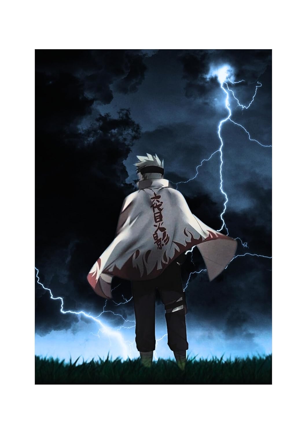 Kakashi Hokage Lightning Poster | Epic Anime Wall Art for Naruto Fans | Stormy Ninja Scene Print for Bedroom, Office, or Gaming Decor | Unframed (Size-A3)