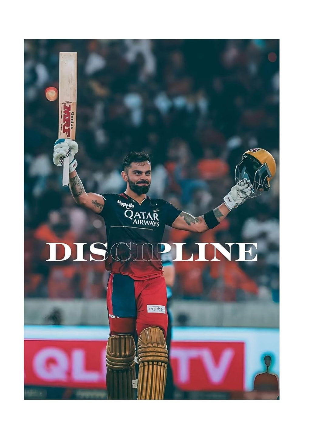 RCB Virat Kohli Inspirational Cricket Poster – "DISCIPLINE" Motivational Wall Art for Gym, Office, Study Room, Bedroom | A3 Poster | Postered