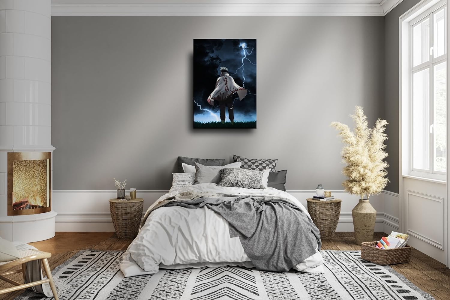 Kakashi Hokage Lightning Poster | Epic Anime Wall Art for Naruto Fans | Stormy Ninja Scene Print for Bedroom, Office, or Gaming Decor | Unframed (Size-A3)