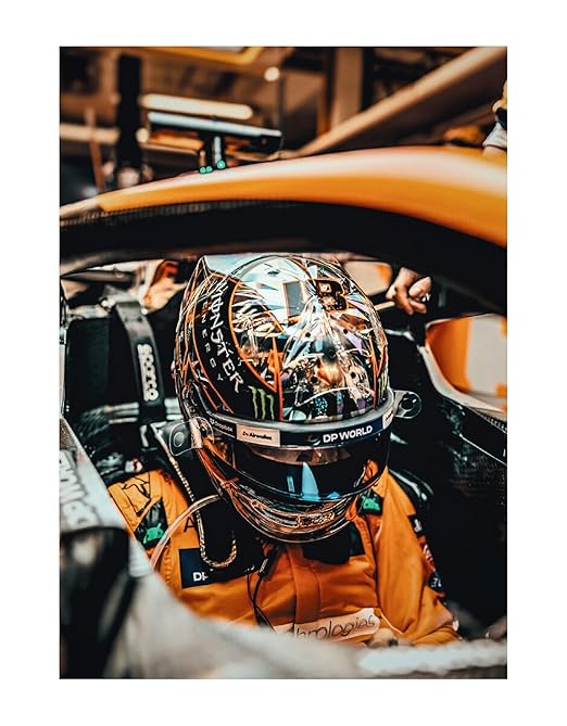 Lando Norris McLaren F1 Helmet Close-Up Poster | Formula 1 Racing Driver in Cockpit | Motorsport Wall Art Print for Fans & Collectors | Unframed (Size-A3)