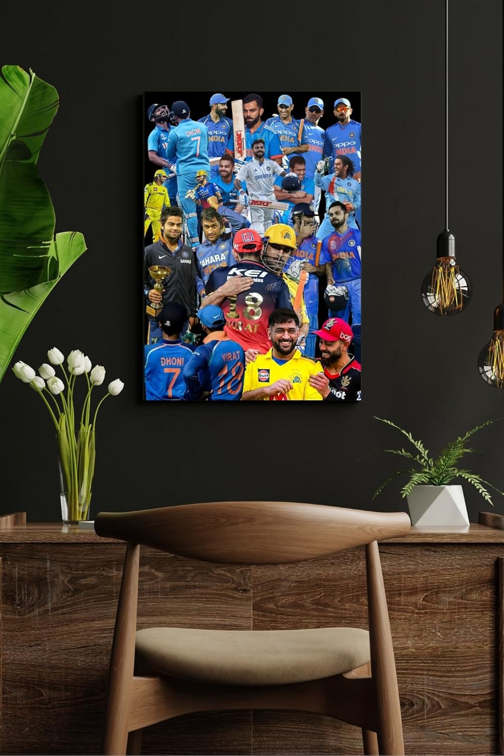 MS Dhoni & Virat Kohli Bromance Poster – Cricket Legends Friendship Wall Art – Team India Icons Collage Print – Cricket Decor for Bedroom, Living Room, Man Cave, Office (Unframed, A3 Size)